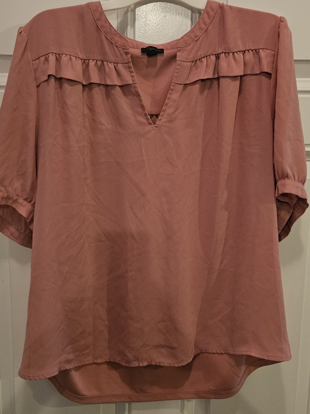 Ann Taylor Rose Mauve V-Neck Ruffle Blouse